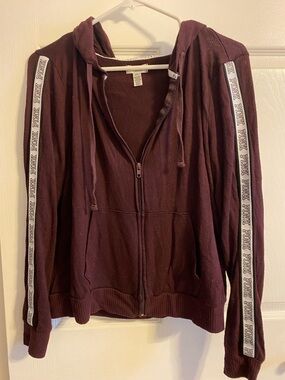 PINK Victoria's Secret Plum Zip-Up Hoodie with Logo Sleeve Tape